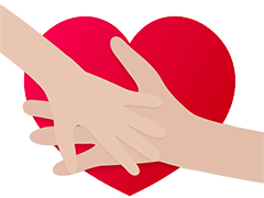 Grafik eines roten Herzes mit Händen